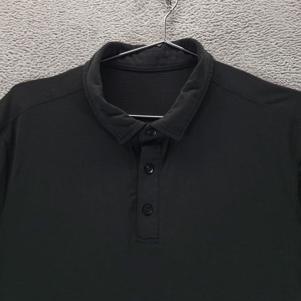 Lululemon Polo Shirt Mens L Black Evolution Short Sleeve Preppy